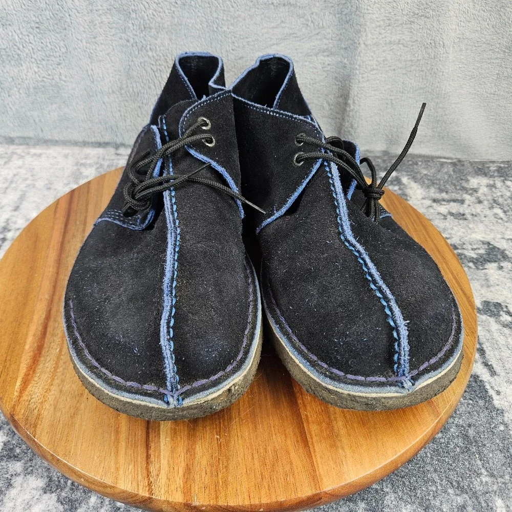 Clarks Desert Trek Boots Mens 12 Black Blue Leather Split Toe Crepe Chukka